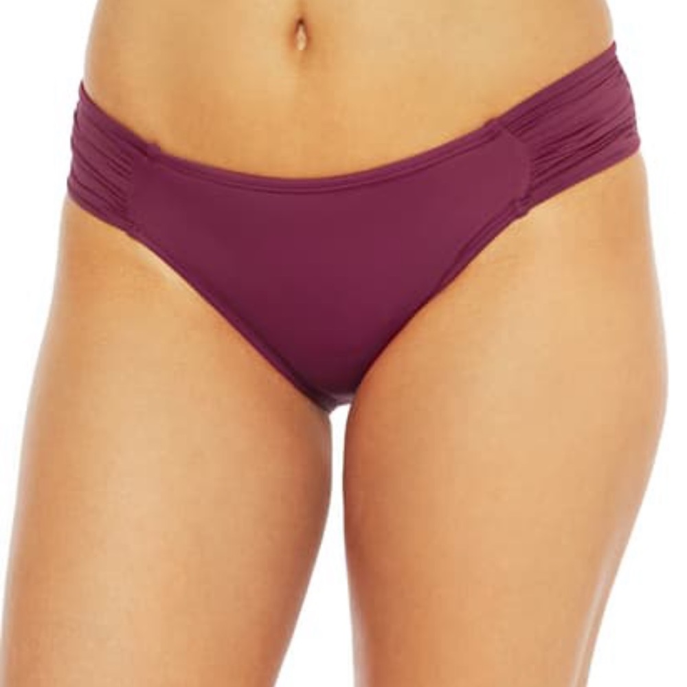 La Blanca Island Goddess Shirred Hipster Bikini Swim Bottoms. Wine 16